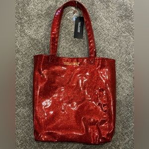 Marc Jacobs Fragrances Tote Patent Sparkle Red Glam Shoulder Bag Charm NWT